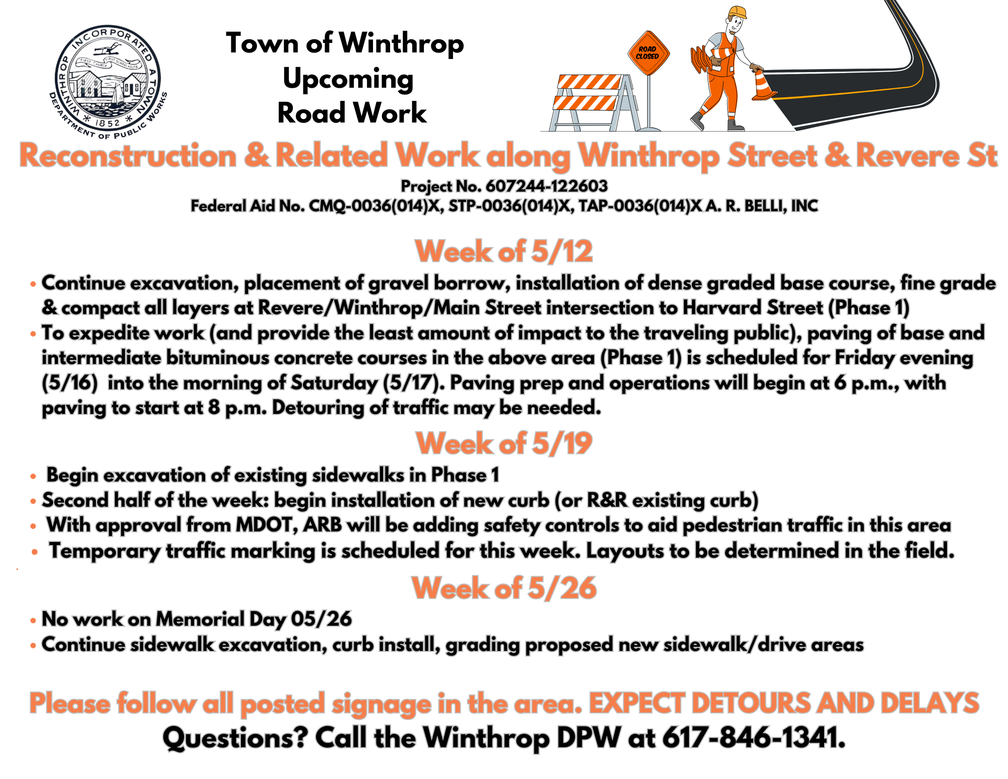Upcoming Road Work Revere St Corridor 0512 thru 0526