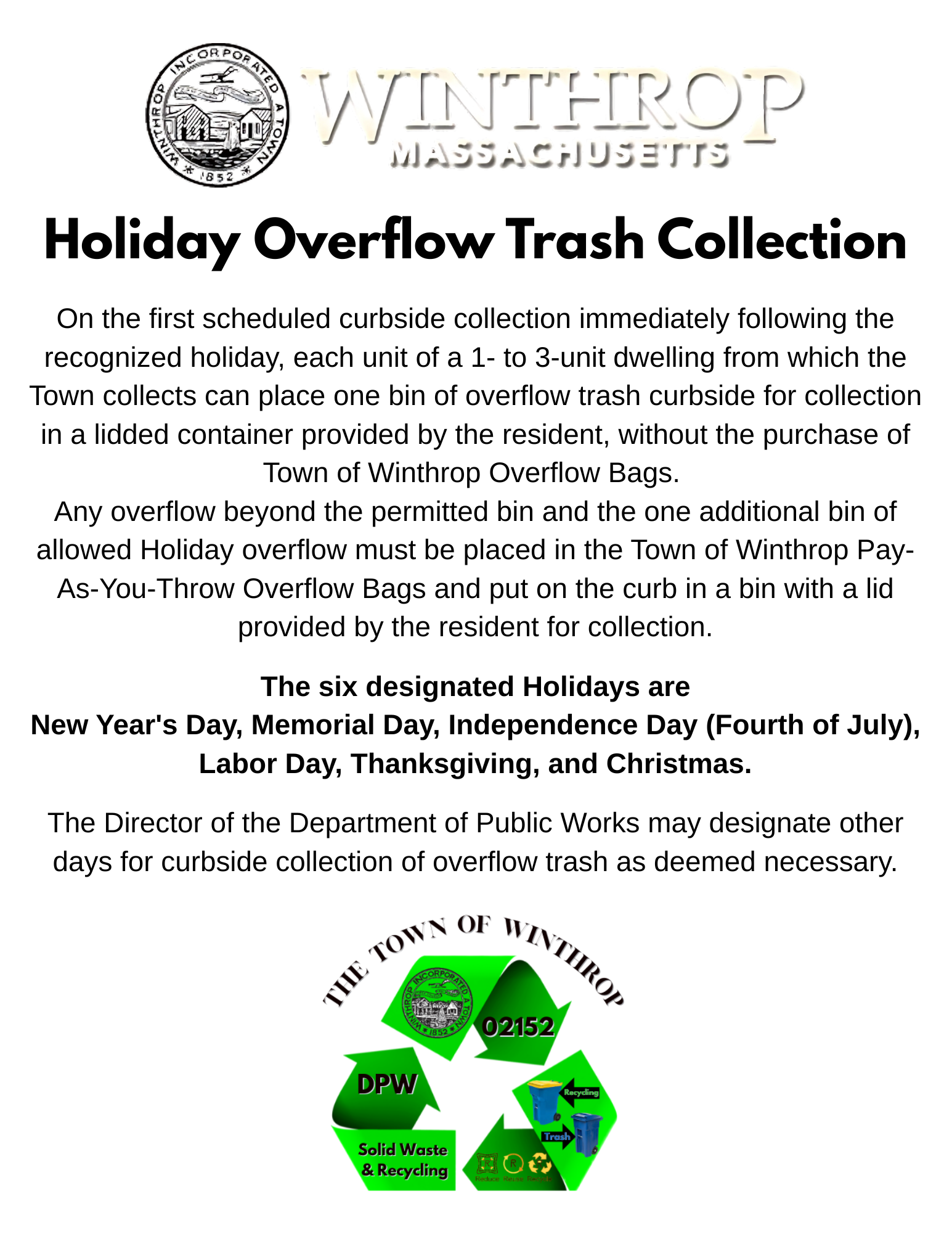 Holiday Overflow Trash Collection 